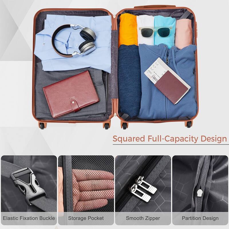 Luggage Sets New Model ABS Hardshell 3pcs Clearance Luggage Hardside Lightweight Durable Suitcase sets - Black+Brown