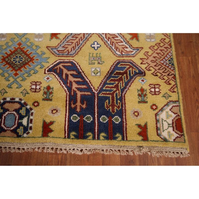 All-Over Geometric Kazak Oriental Area Rug Hand-Knotted Wool Carpet - 7'11"x 9'9"
