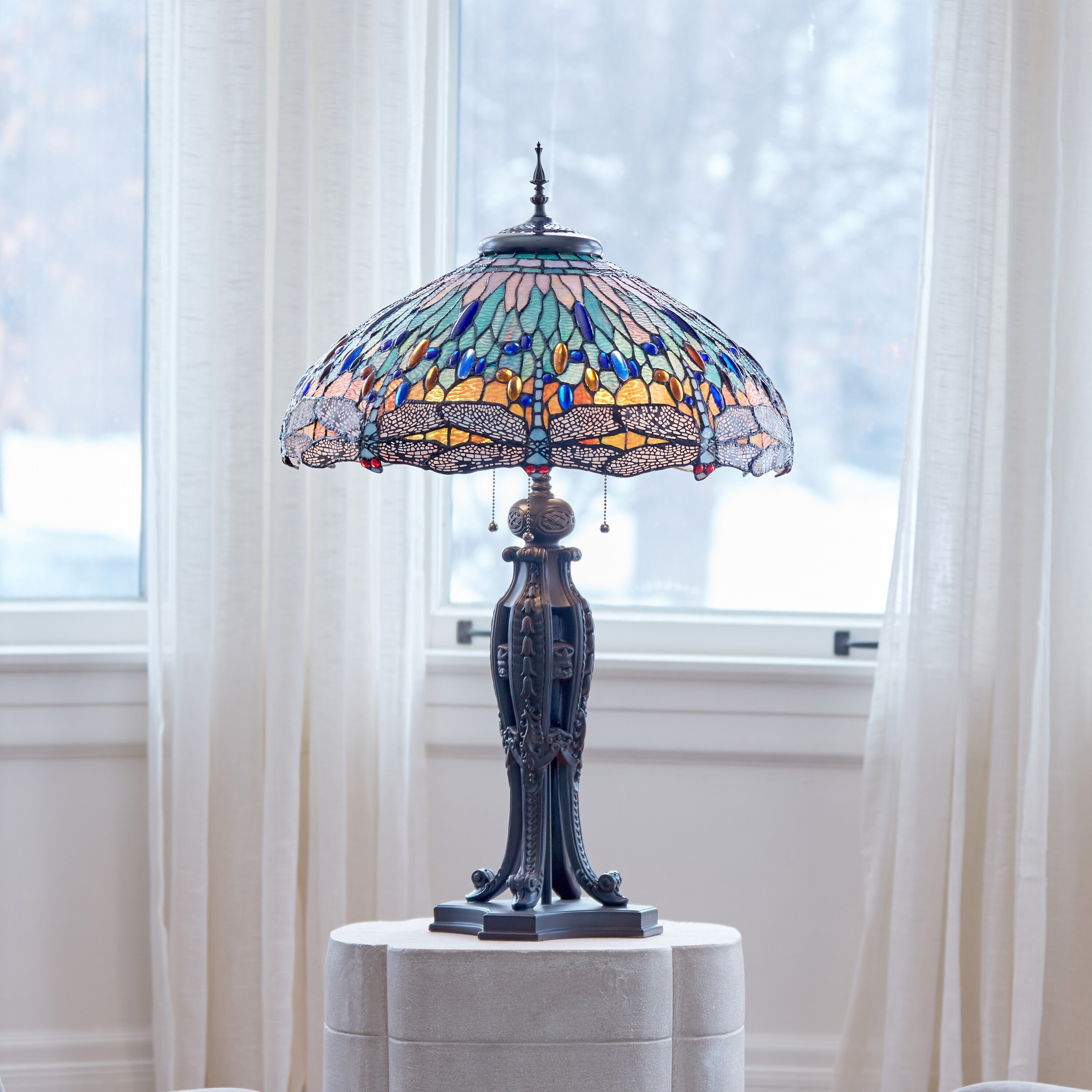 Multi Dragonflies River of Goods Tiffany Style Multicolored Stained Glass 35 Inch Table Lamp 22 x 22 x 35 On Sale Bed Bath Beyond 37434917