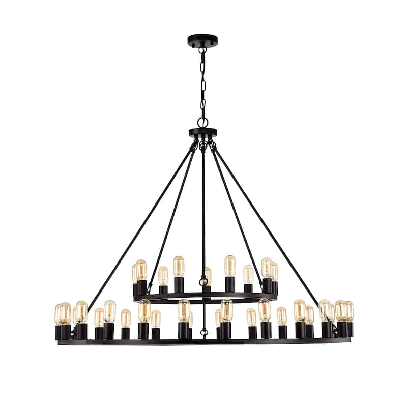 The Gray Barn Liam Matte Black 33-Light 48-inch 2-Tier Round Wagon Wheel Chandelier