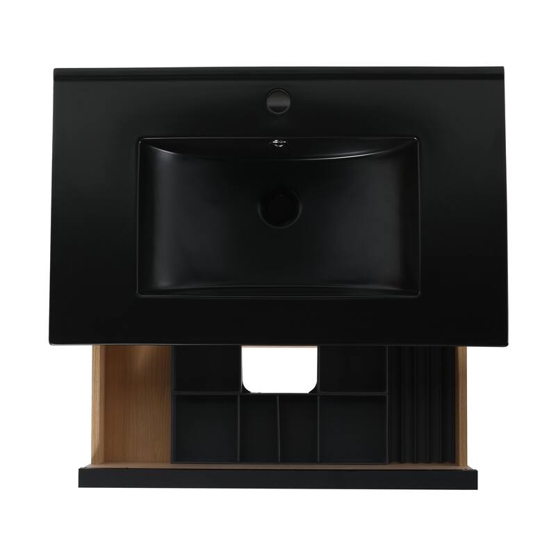 Wall-Mounted Plywood Bathroom Vanity Set in Plain Light Oak with Integrated Sink