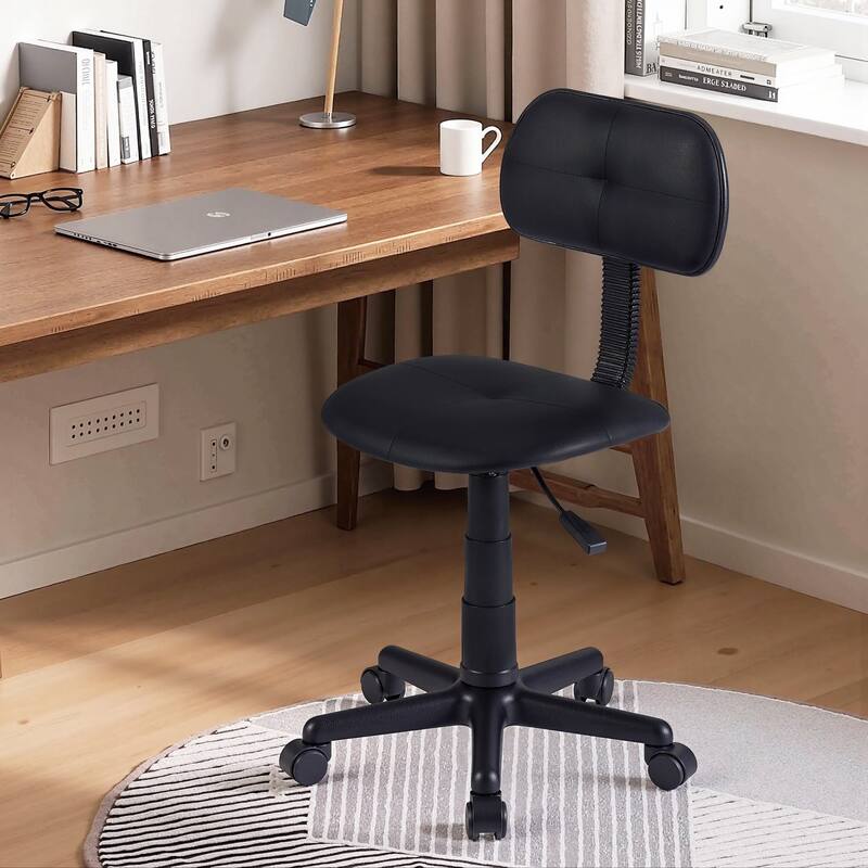VECELO Modern PU Leather Armless Office Chair 360° Swivel Adjustable Height Desk Chair for Home Office & Vanity
