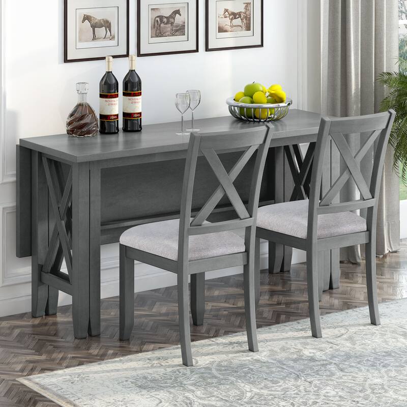 6Piece Solid Wood Foldable Dining Table Set w/4 Padded Chairs & Bench Bed Bath & Beyond