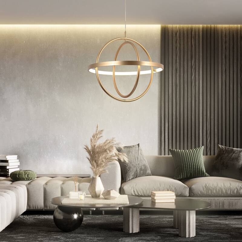 Modern Farmhouse LED Chandelier Black Gold Orb Pendant Light for Dining Room