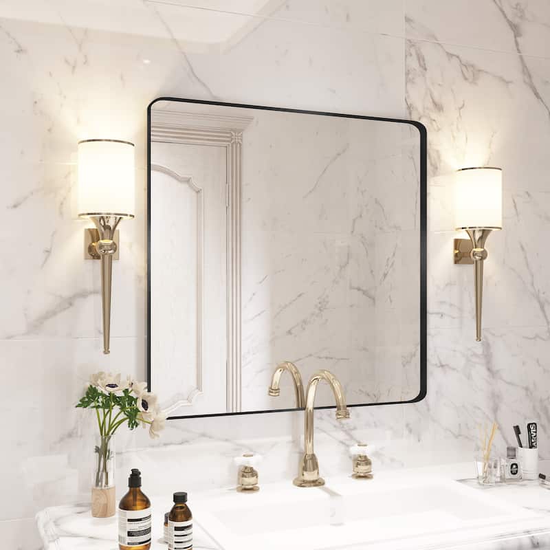 QuivaraView Rectangular Aluminum Framed Bathroom Vanity Mirror - 30" x 30" - Black