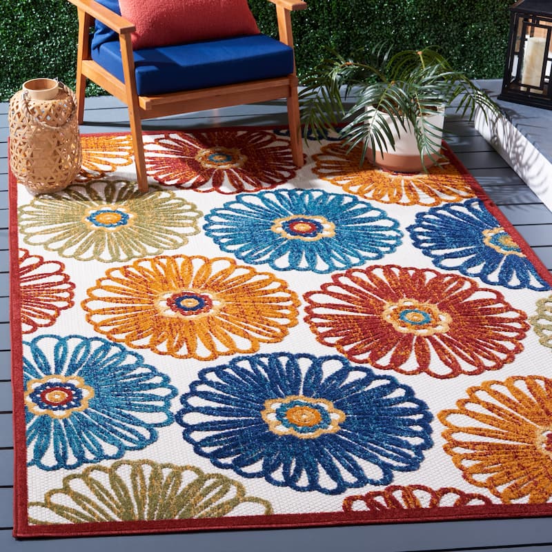 SAFAVIEH Cabana Rajni Indoor/ Outdoor Waterproof Patio Floral Rug - 3' x 5' - Creme/Red