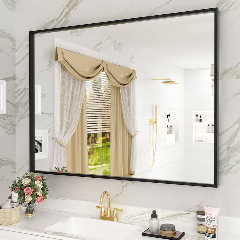 Aluminum Alloy Framed French Cleat Mounted Tempered Glass Wall Vanity Mirror - 40" x 30"