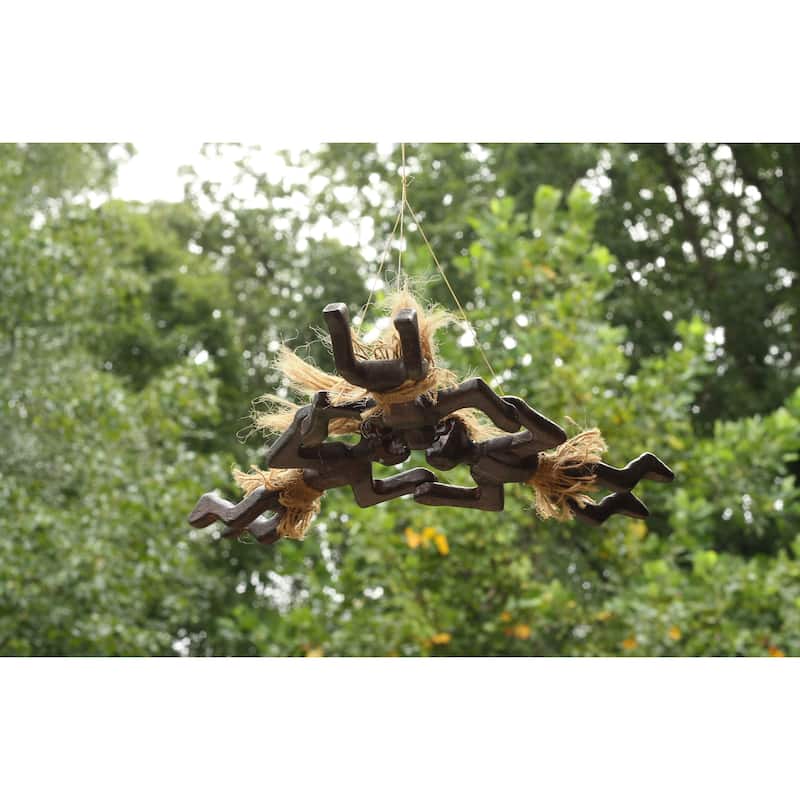 Handmade Wooden Primitive Tandem Skydiving Tribal Statue Parachuting Sculpture African Tiki Bar Gift Home Decor Figurine