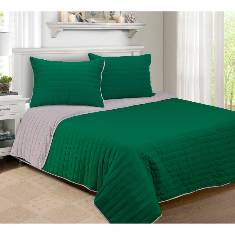 Superior Solid Cotton Reversible Farmhouse Quilt and Sham Set