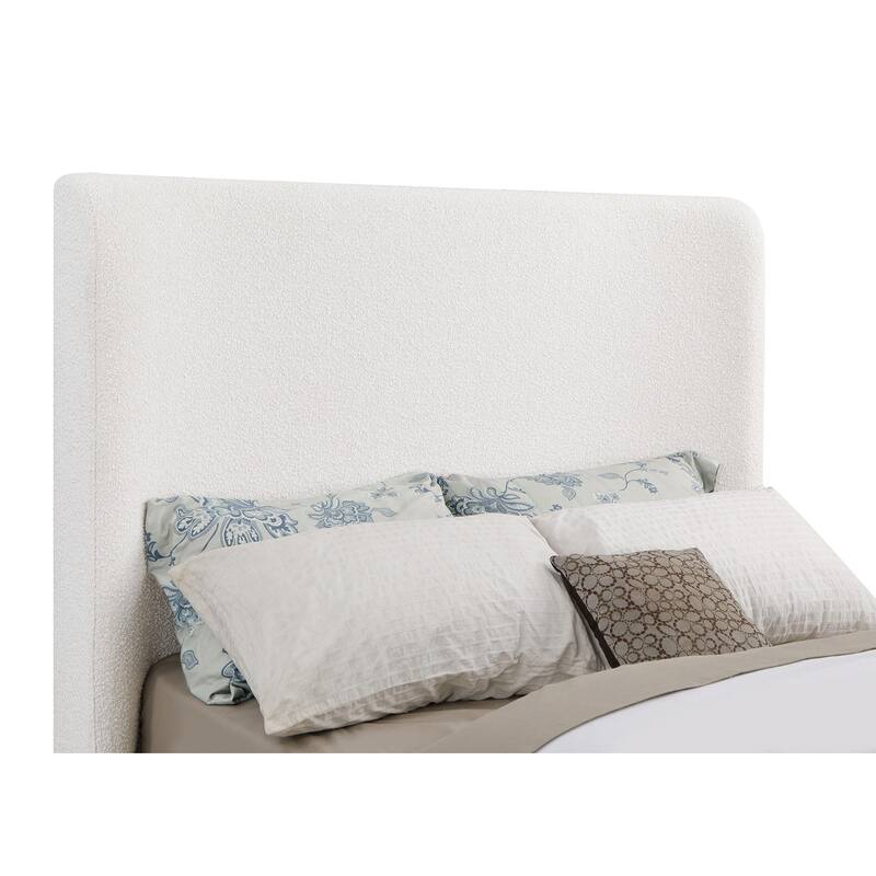 Vindra Cream Upholstered Wingback Platform Sleigh Bed