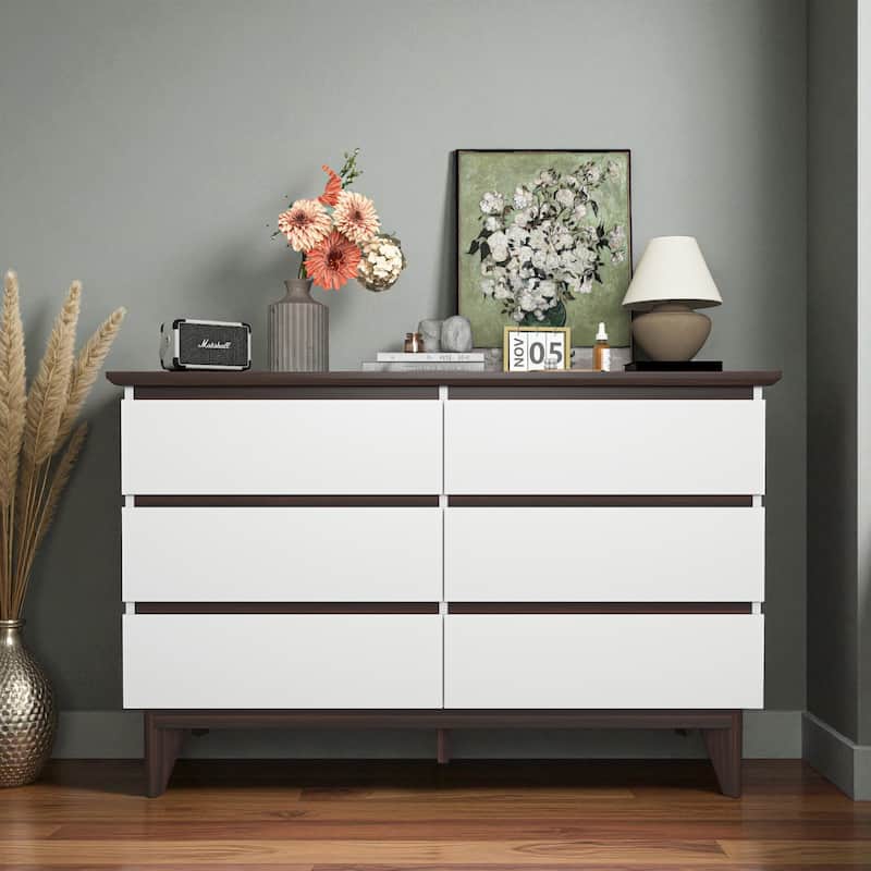 Wide 6-Drawer Storage Cabinet Modern Chest of Drawers for Bedroom Living Room Office Organizer Large Capacity Dresser