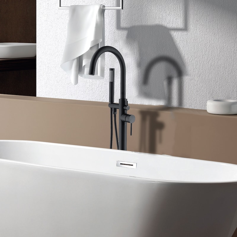 Freestanding Bathtub Faucet with Hand Shower - Matte Black