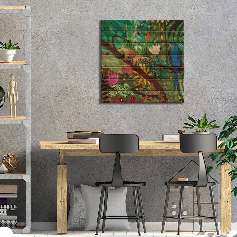 Anteater And Macaw Print On Wood by Magali Modoux - Multi-Color