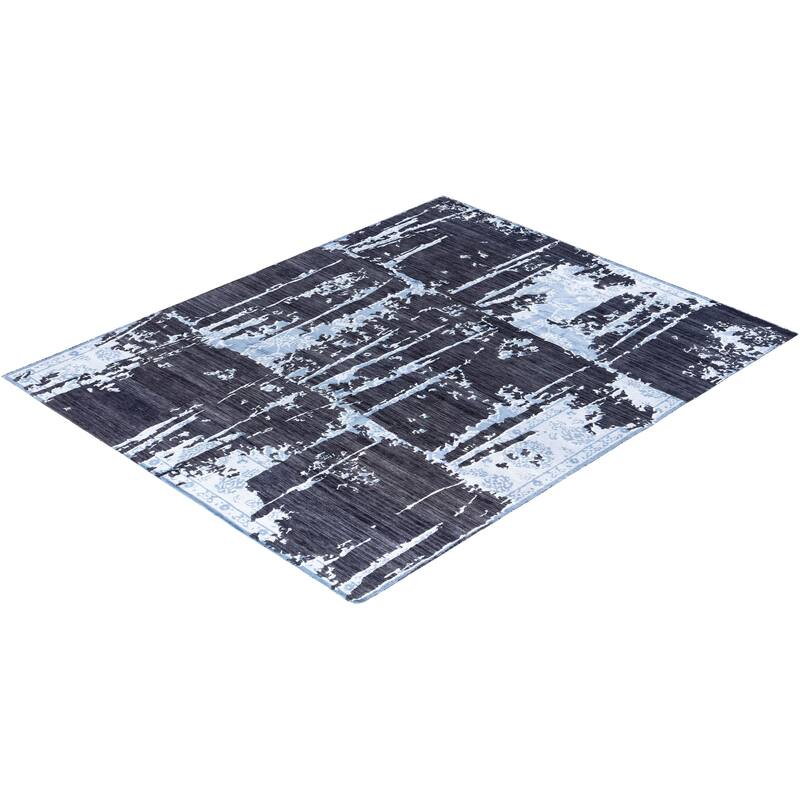 Modern One-of-a-Kind Hand-Knotted Area Rug - Black, 8' 2" x 10' 1" - 8' 2" x 10' 1"