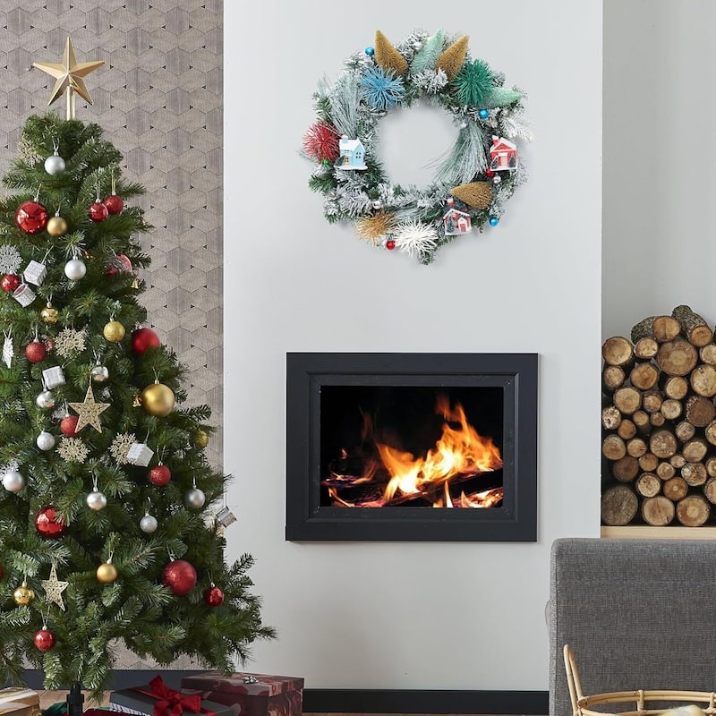 24" Snow Frosted Christmas Wreath for Front Door Home Decor - N/A