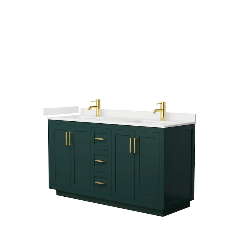Miranda 60-inch Double Vanity, Quartz Top - Green, Gold Trim, White Quartz Top
