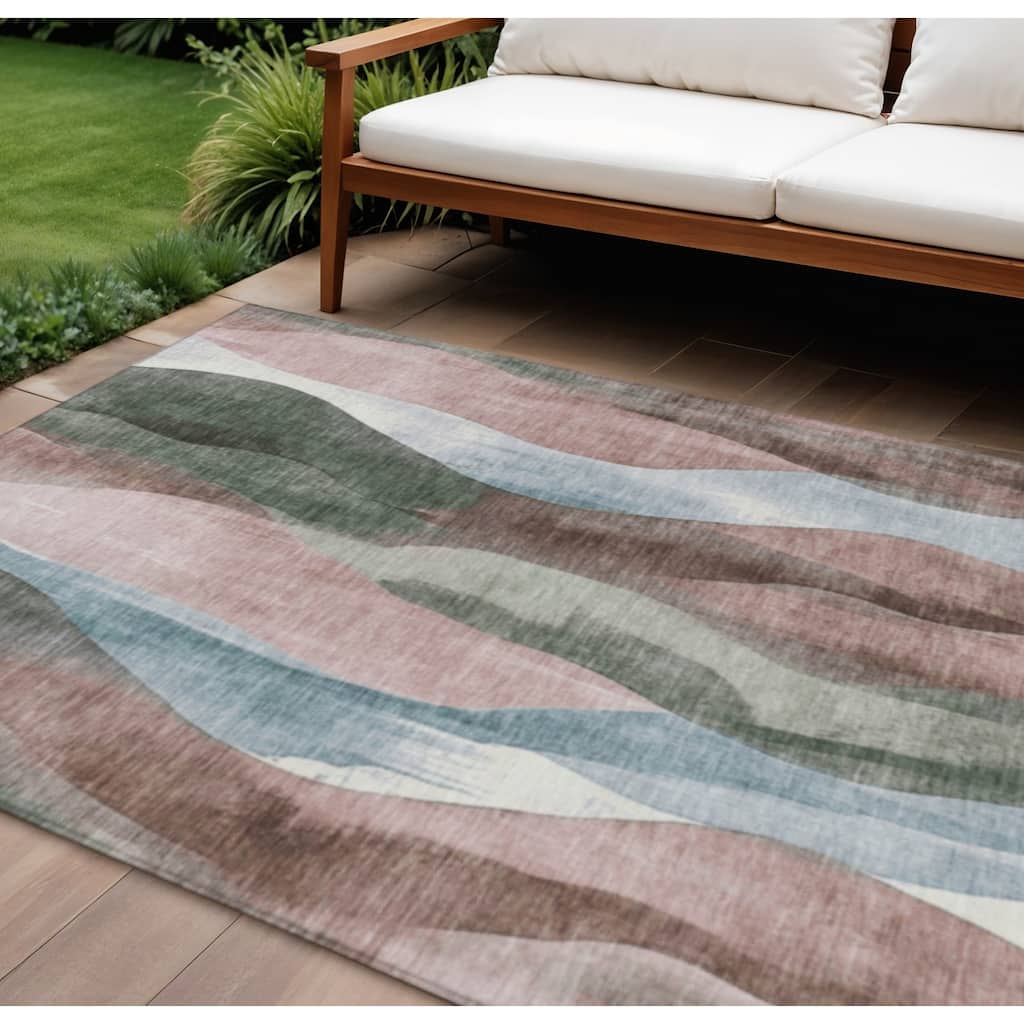 HomeRoots Abstract Transitional Rectangle Outdoor Rug
