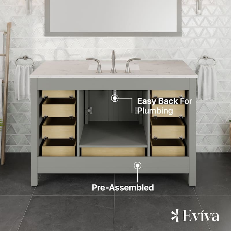 Eviva Aberdeen 48"W Bath Vanity with White Carrara Quartz Top