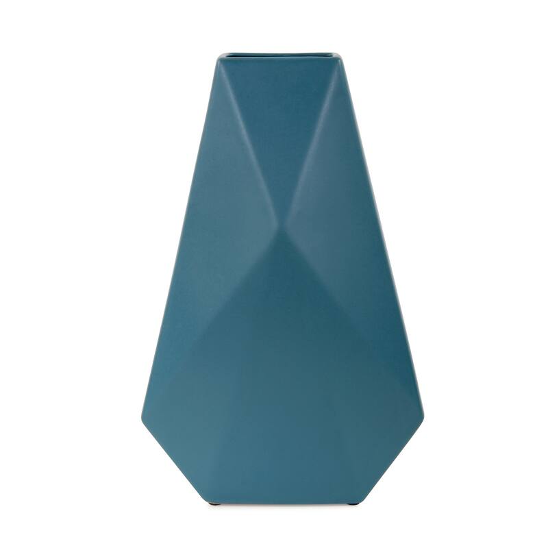 Allan Andrews Matte Teal Contemporary 3-D Geometric Vase Collection - 15.5"H x 10"W