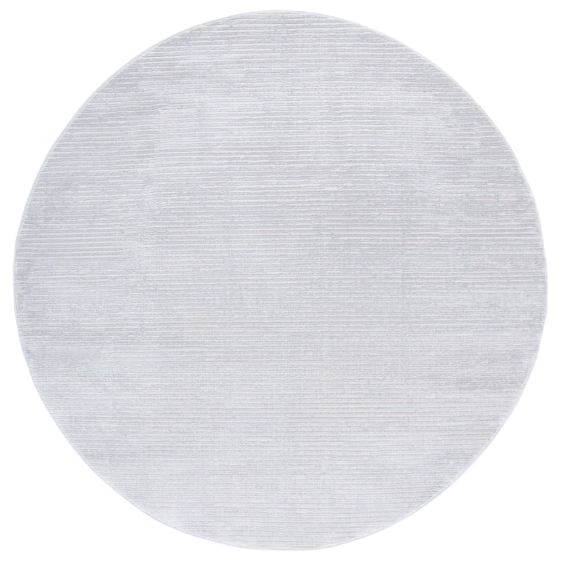 SAFAVIEH Whisper Cathalijne Contemporary Stripe Fringe Rug - 6'7" Round - Blue/Grey
