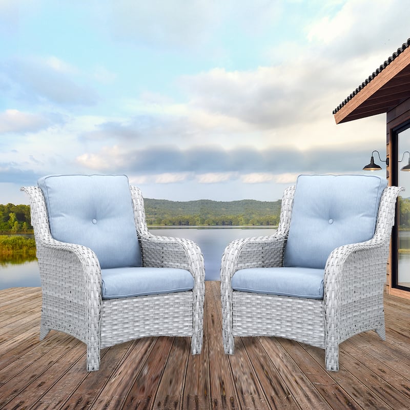 Pocassy Patio PE Wicker Chairs Rattan Dining Chairs - Light Grey - Baby Blue