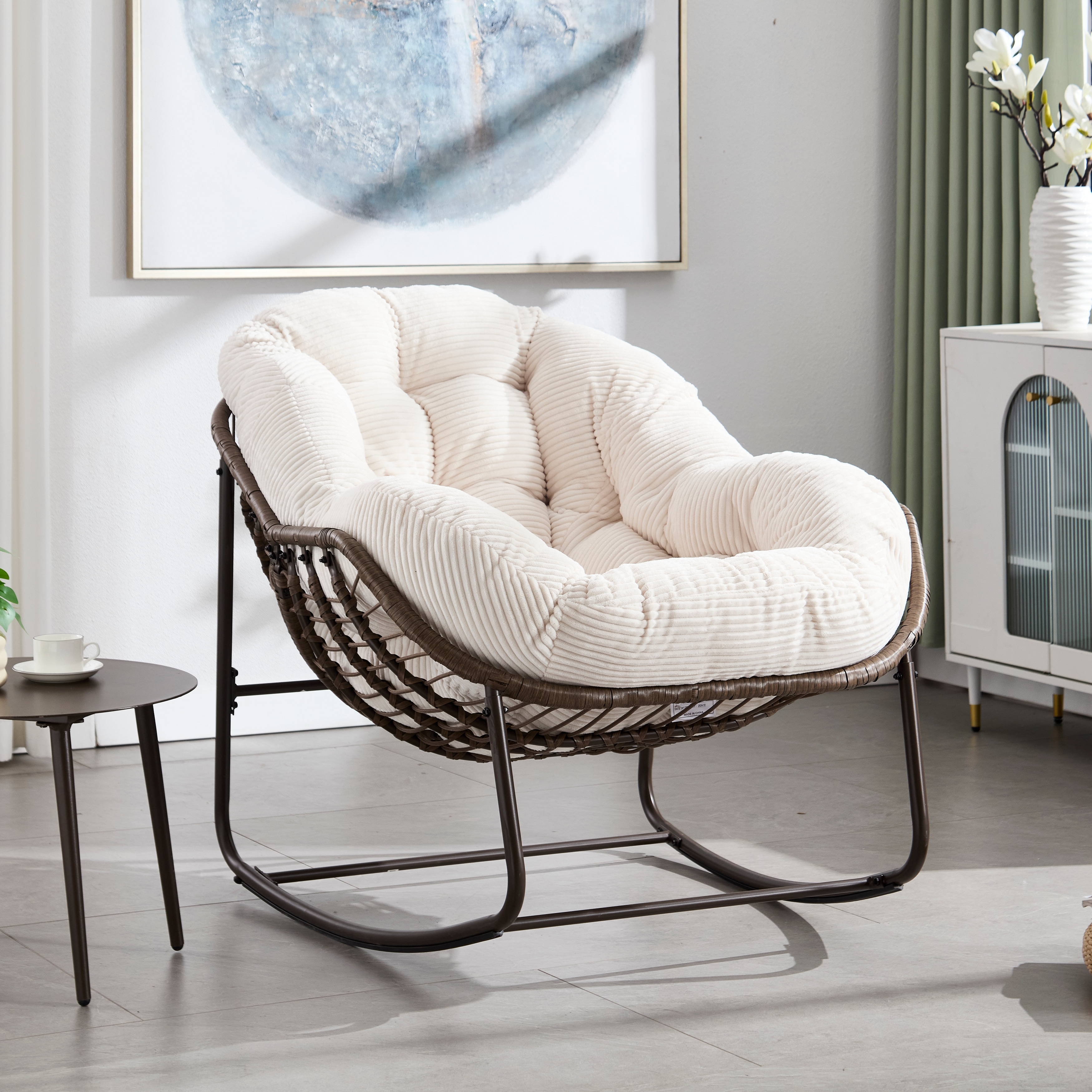 Rocking Chair Side Chair Padded Chair for Living Room, White Corner Chair Padded Chair Reception Chair