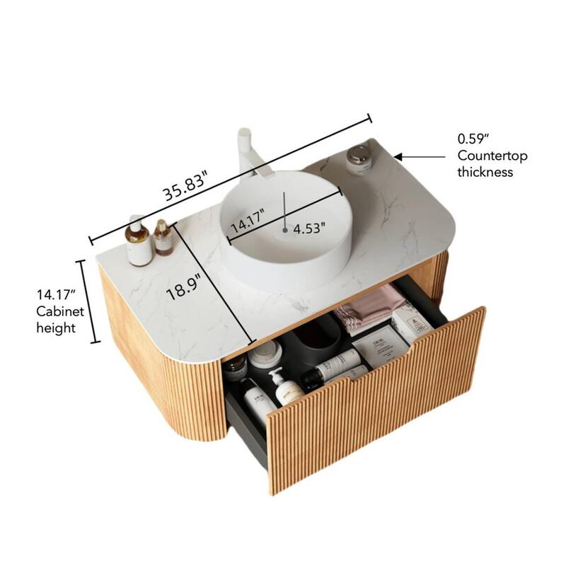 Wall Mounted Bathroom with White Round Ceramic Basin and Drawer