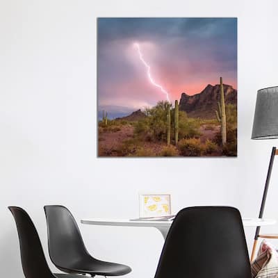 iCanvas "Saguaro Cacti With Lightning Over Peak In Desert, Picacho Peak State Park, Arizona" by Tim Fitzharris Canvas Print