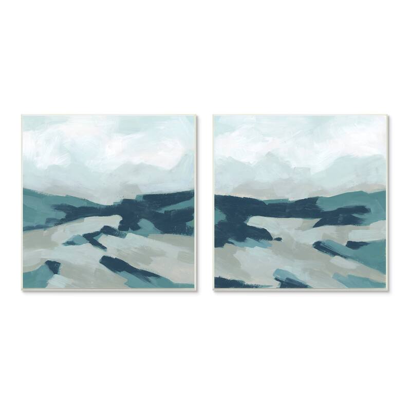 Stupell Cloudy Blue Mountain Scene Abstract Landscape Design 2 Piece Wood Wall Art - Green - 12 x12