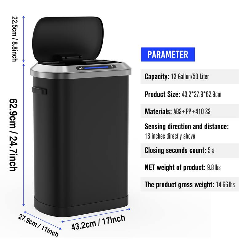 50L Kitchen Smart Automatic Trash Cans with Full Intelligent Sensor