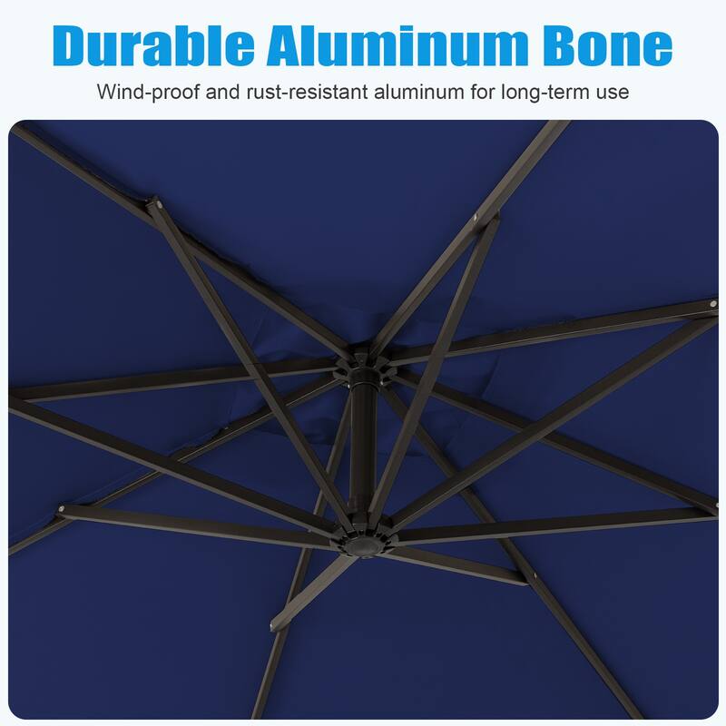 8ft×8ft Square Steel Crank-lift Cantilever Umbrella With Weighted Base