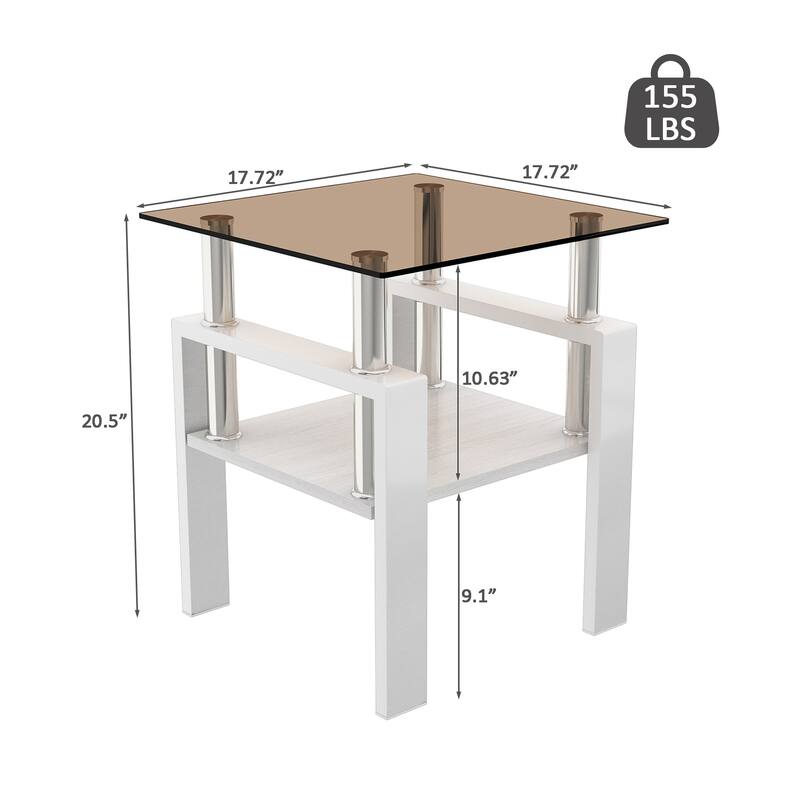 Set of 2 Modern Tempered Glass Tea Table ,Tempered Glass Tabletop with MDF Layer,Coffee Table