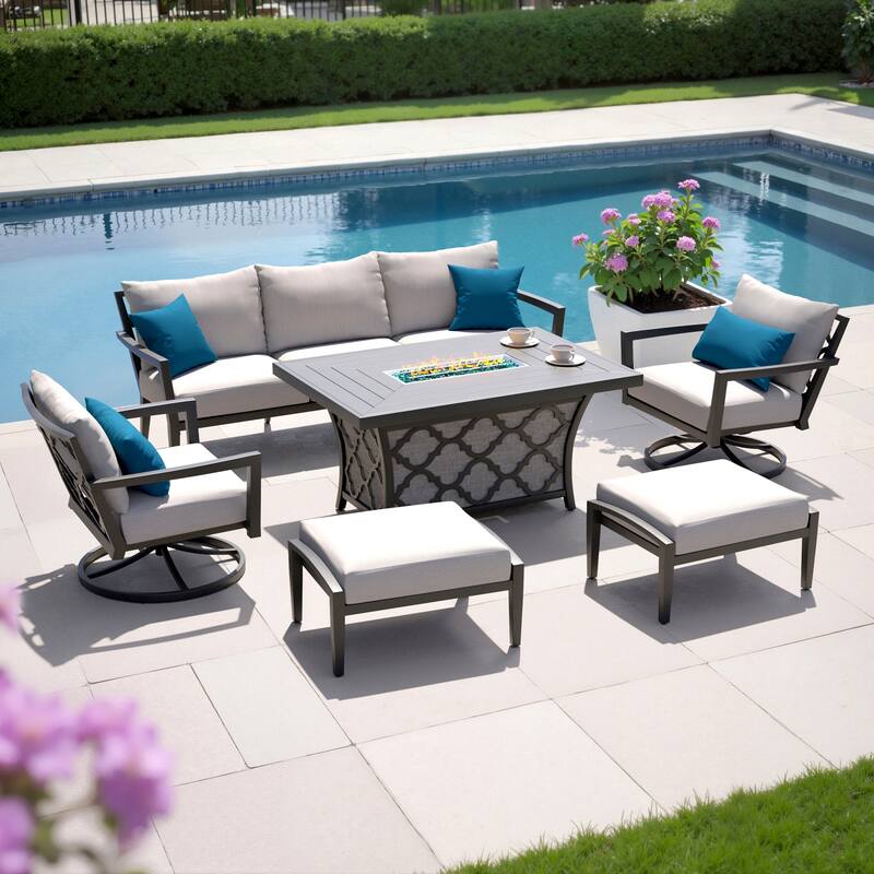 Venetia 6 Piece Outdoor Patio Motion Fire Seating Set