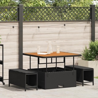 vidaXL 3/4 Piece Garden Dining Set with Cushions Black Poly Rattan Acacia