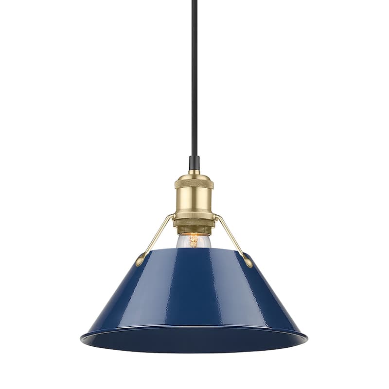 Yep by Golden Lighting Orwell 1-light 10in Pendant in Brushed Champagne Brass and Navy Blue shade - Gold