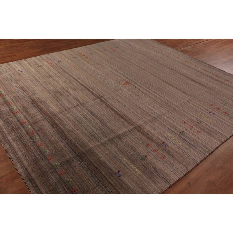 Brown Gabbeh Area Rug Handmade Tribal Oriental Wool Carpet - 8'2" x 9'10"