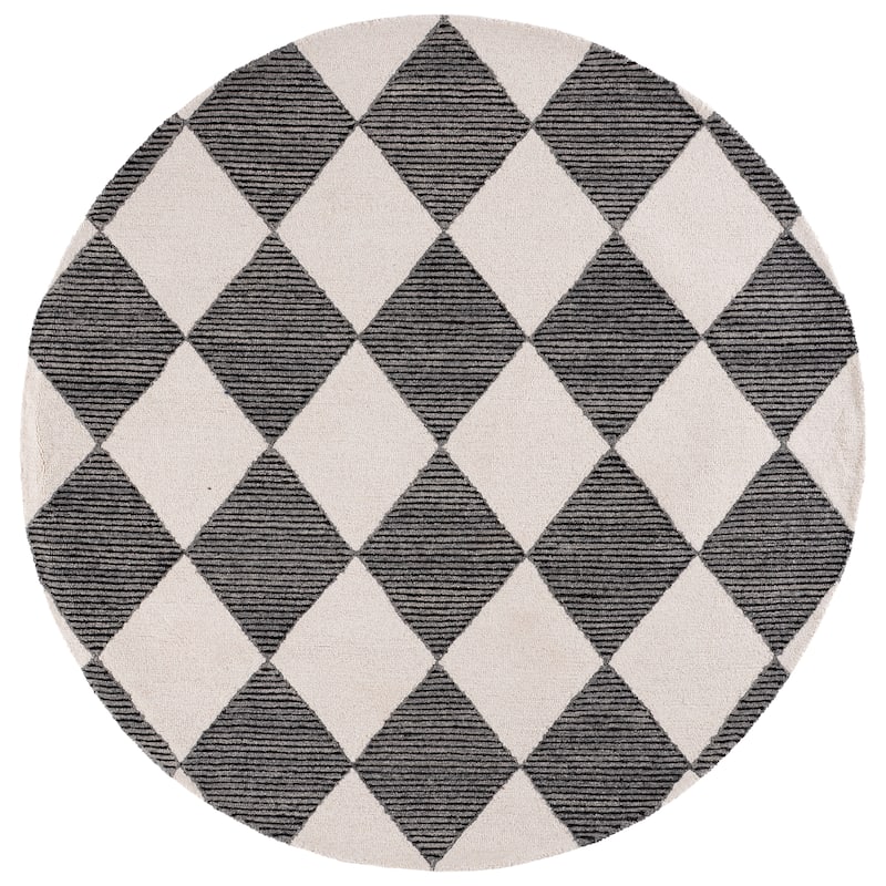 SAFAVIEH Handmade Ebony Krsta Contemporary Wool Rug - 6' Round - Ivory/Black