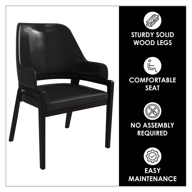 Ethora Leather Dining Chair with Curved Open Back and Rubberwood Legs Set of 4