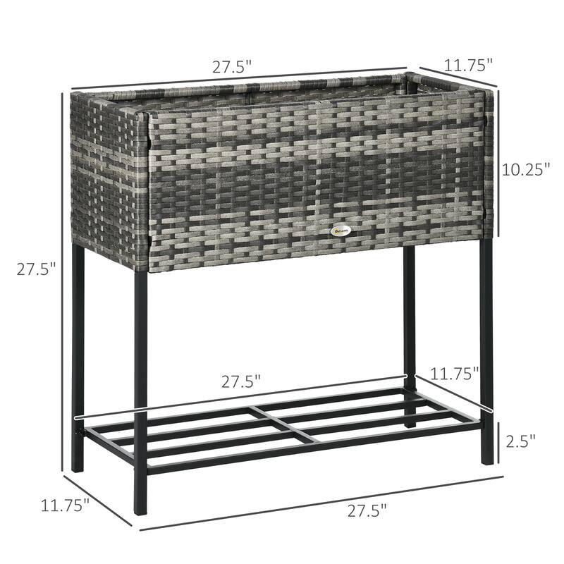 Outsunny Elevated Metal Raised Garden Bed with Rattan Wicker Look, Underneath Tool Storage Rack