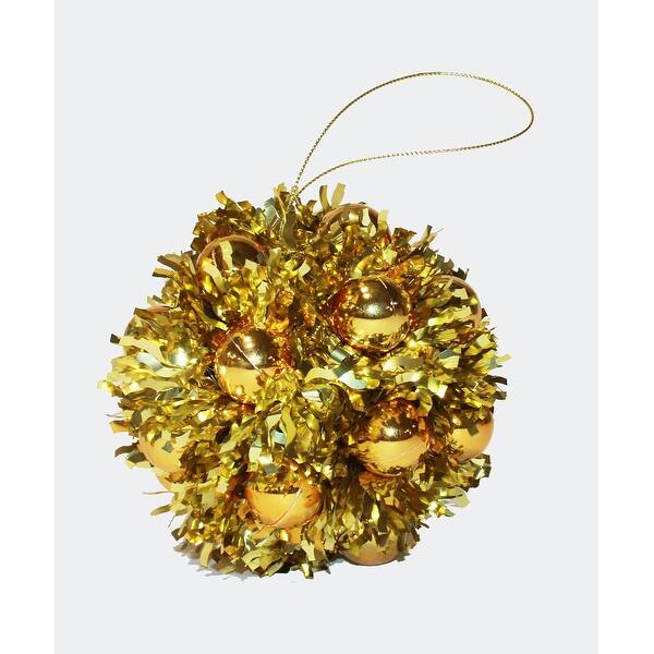slide 2 of 2, 5" Hanging Tinsel Berry Christmas Metalic Ball Ornament, Gold, Set of 3 - 5