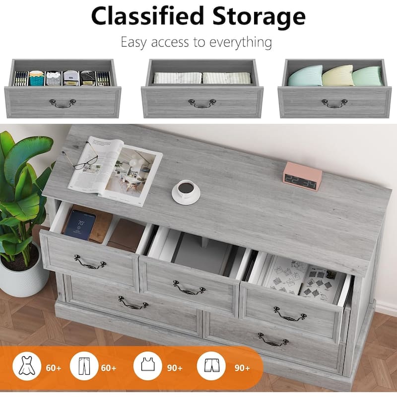 Farmhouse 7 Dresser Chests for Bedroom,48" Wood Dresser Chest of Drawers Organizer Storage