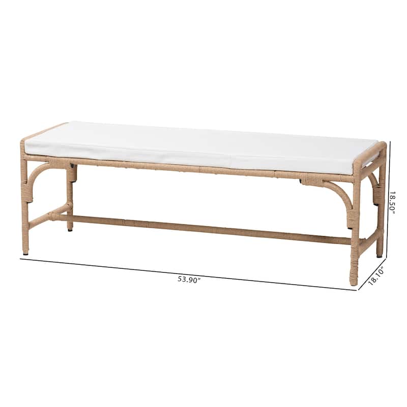 Nasim Modern Bohemian Natural Jute and Metal Accent Bench