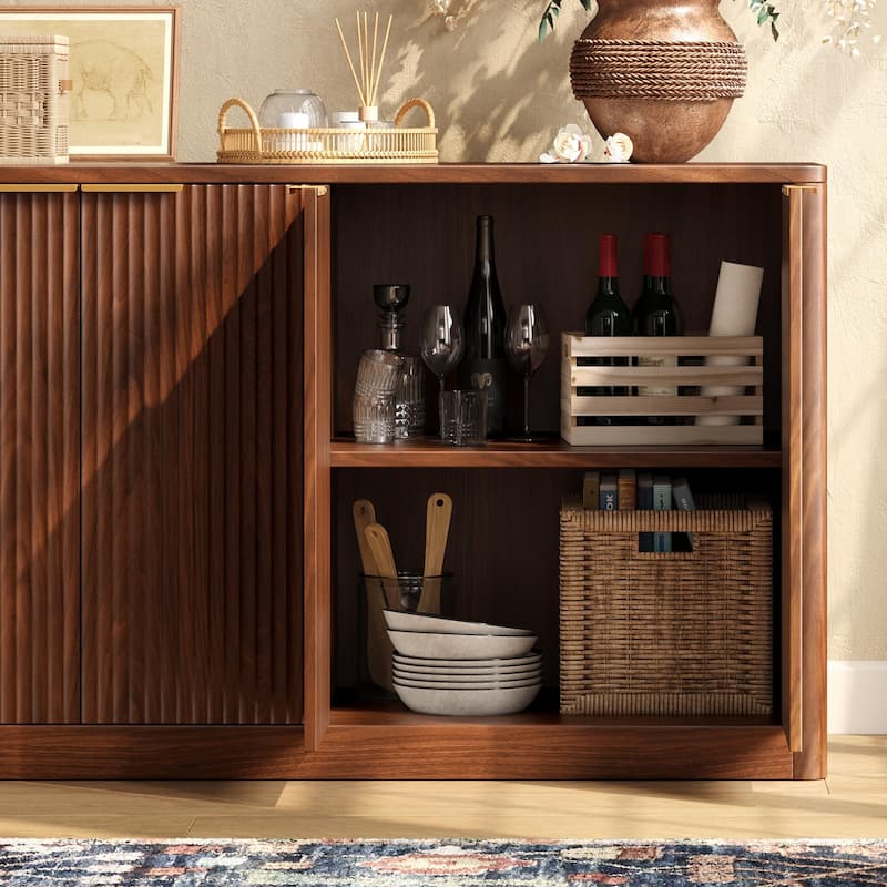 67" Fluted Buffet Cabinet Sideboard with Storage, Large Credenza with 6 Doors