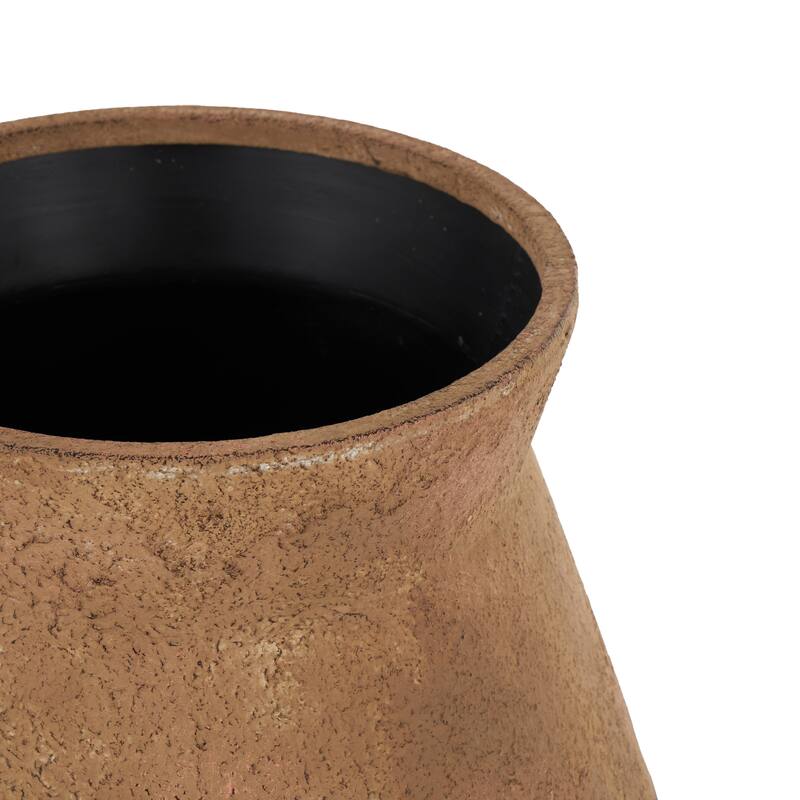 Metal Wide Vase with Black Metal Stands - Beige or Brown - Roche River Decor