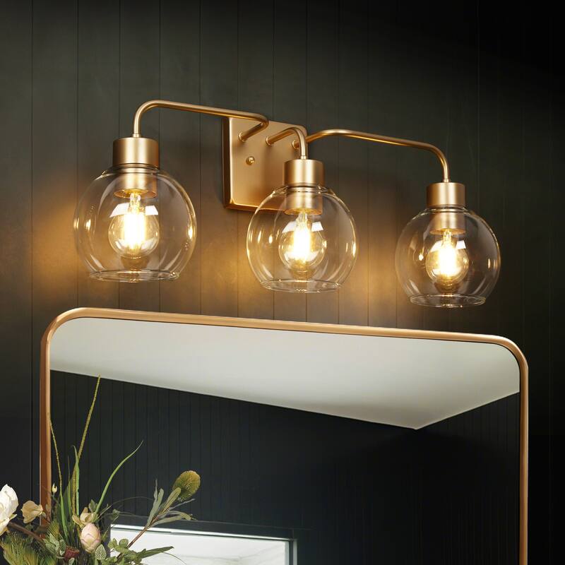 Black/Gold 3-Light Modern Farmhouse Bathroom Vanity Lights Glass Linear Wall Sconces - 24.5" L x 6" W x 9.5" H - Gold