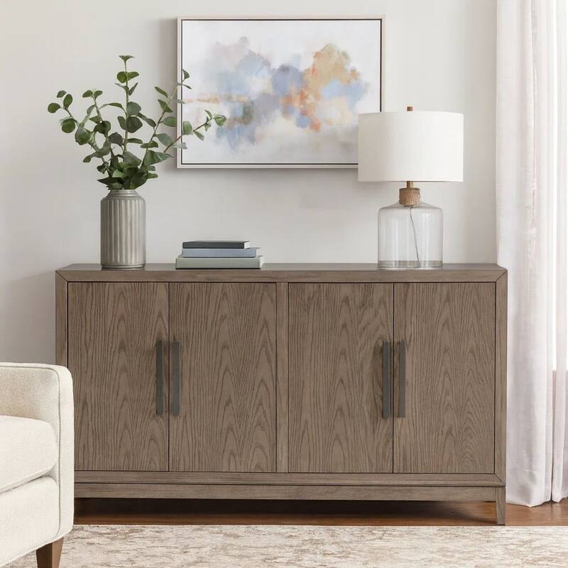 64 Inch Sideboard Buffet Server, 2 Double Door Cabinets, Rustic Brown