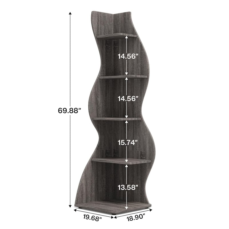 Corner Shelf Bookcase Bookshelf with Unique Shape for Living Room, Home Office