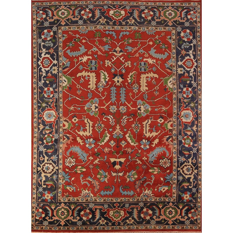 All-Over Floral Heriz Serapi Indian Area Rug Hand-Knotted Wool Carpet - 7'6"x 9'9"