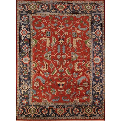 All-Over Floral Heriz Serapi Indian Area Rug Hand-Knotted Wool Carpet - 7'6"x 9'9"