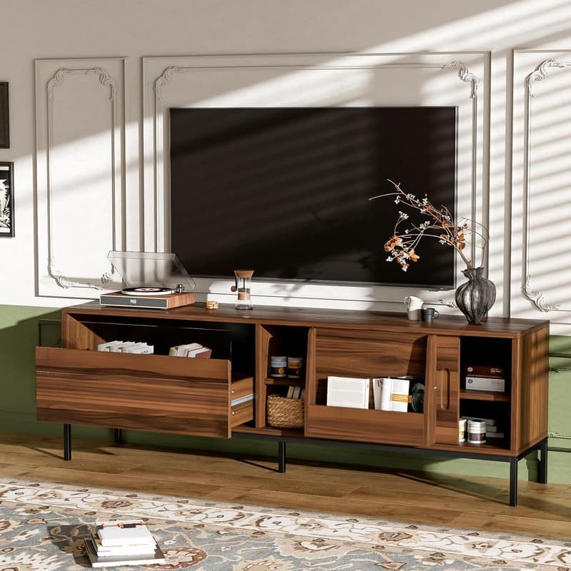 70.8'' Modern TV Stand for TVs up to 75", Entertainment Center with Storage, Sliding Doors
